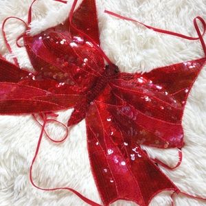 Y2K sequin butterfly lace up top